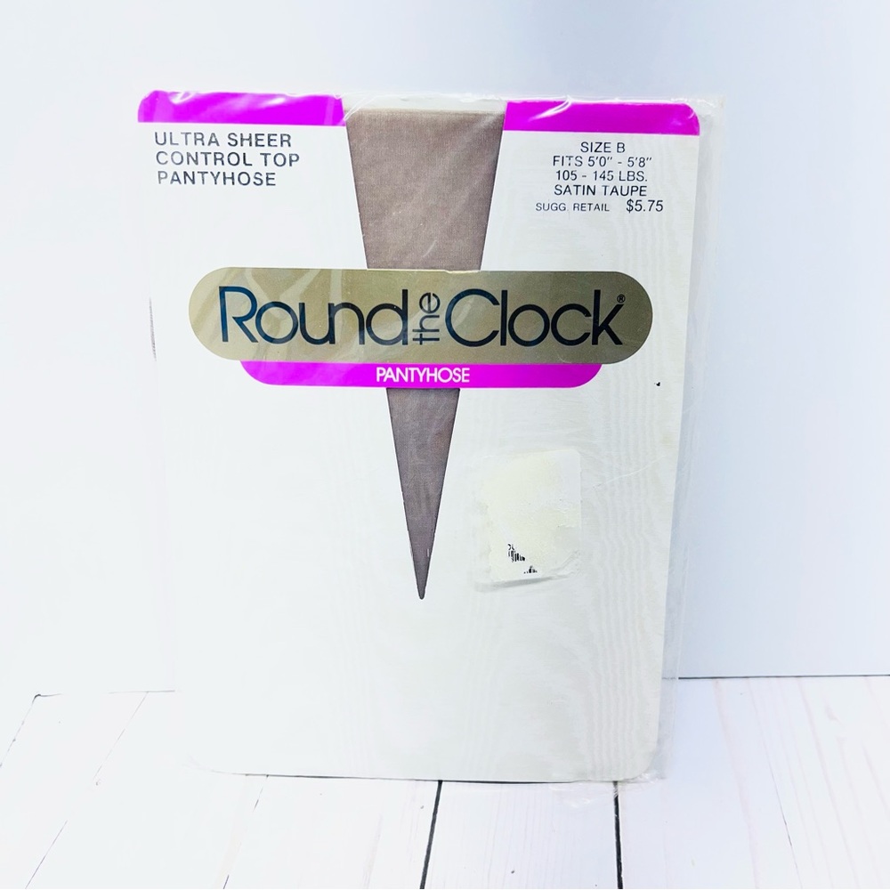 VINTAGE NEW Round the Clock Ultra Sheer Control Top Pantyhose Satin Taupe Size B